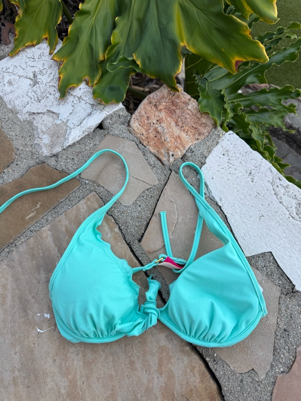 Victoria Secret Aqua Tie-Front Triangle Bikini Top - Turquoise sz 32c